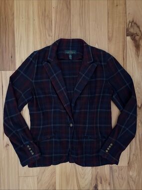 LAUREN RALPH LAUREN | Burgundy Plaid Heritage Tailored Blazer Jacket | Size 14